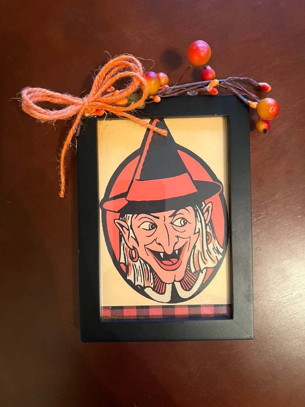 Beistle Retro Witch Halloween Black Wood Picture Frame Post Card